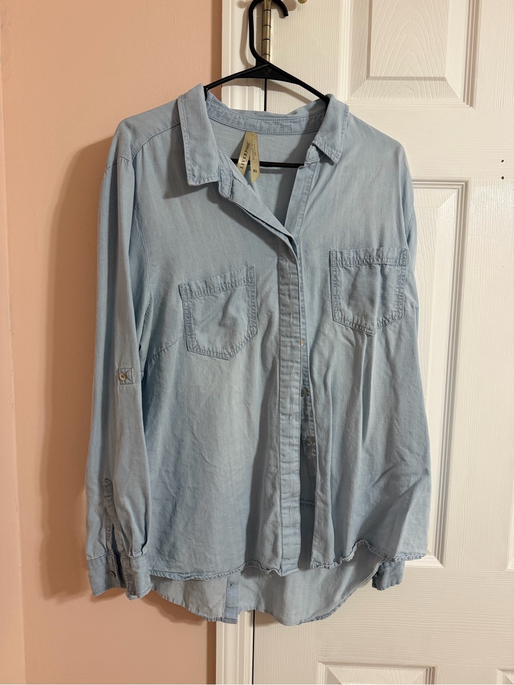 Light Wash Chambray Button-Up Shirt - Pale Blue